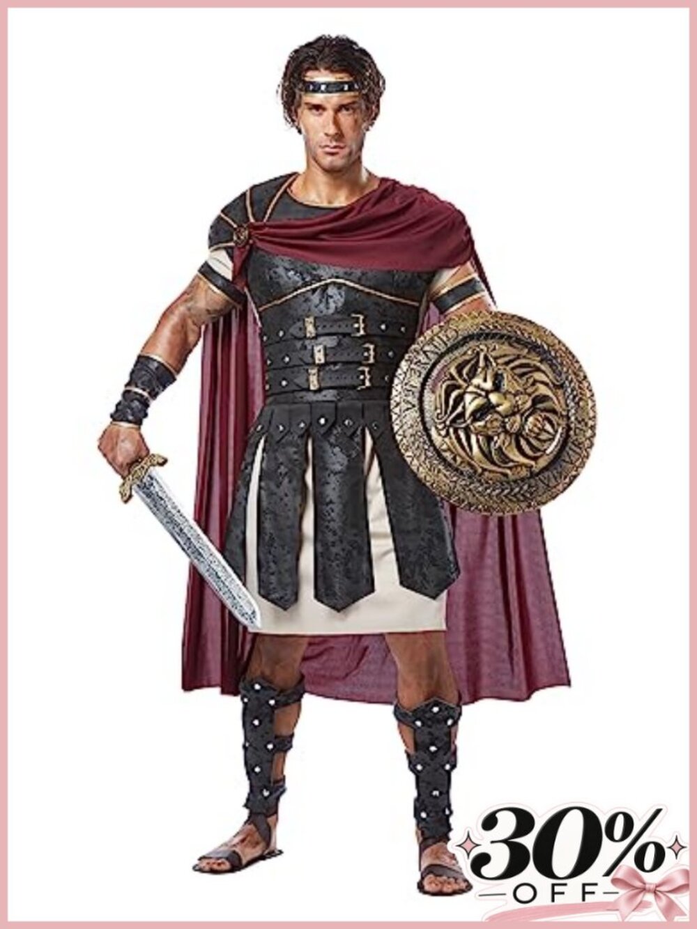 Roman Gladiator Adult Costume Large Tunic Armor Cape